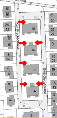 Plan der betroffenen Häuser