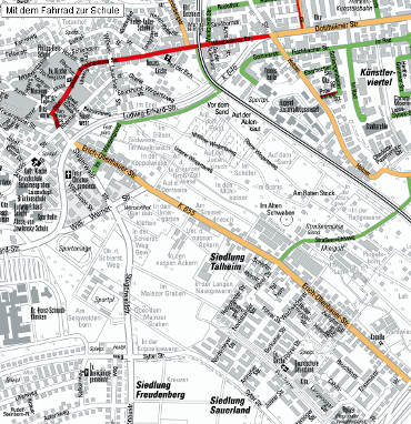 Ausschnitt aus der Karte „Mit dem Fahrrad zur Schule“ Ausschnitt aus der Karte „Mit dem Fahrrad zur Schule“